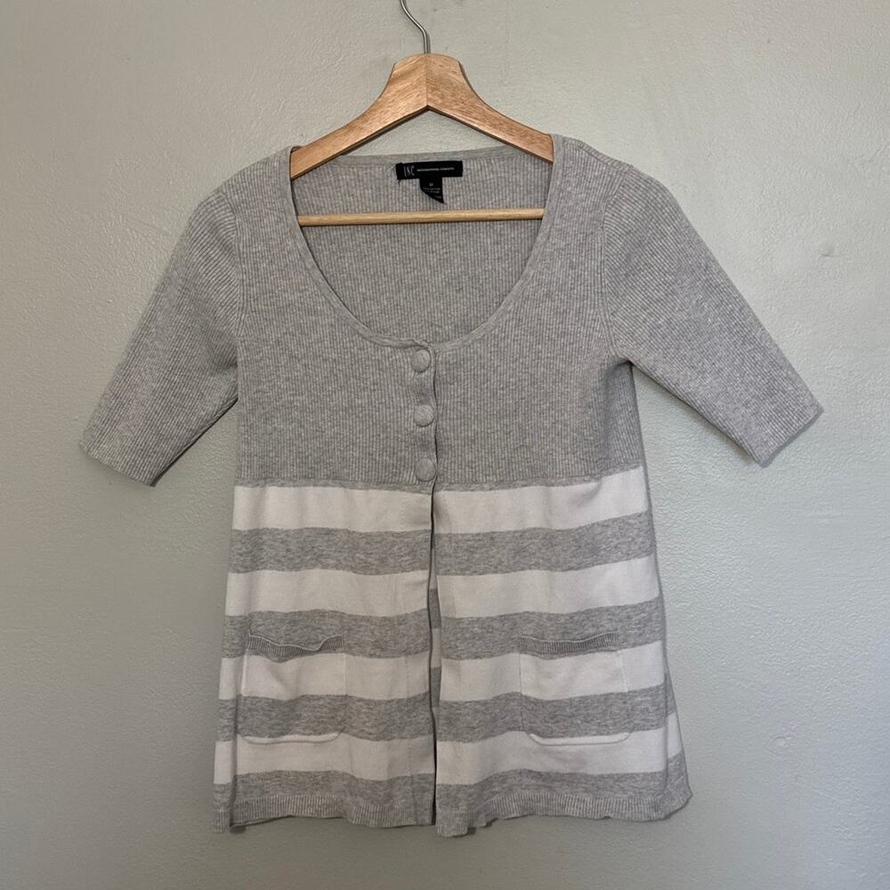 Women's Size S INC International Concepts Gray Button Up Stripe Babydoll Sweater